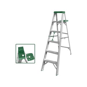 ESCALERA DE TRABAJO 5+1 ESCALONES + PORTA HERRAMIENTAS ALUMINIO 1870MM - 150KG