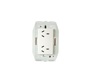 MODULO TOMACORRIENTE DOBLE BASTIDOR INCORPORADO BLANCO SISTEMA MODULAR - TOMACORRIENTES 10A - 250V - 2P+T