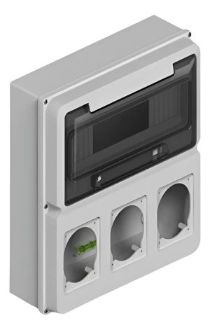CAJA PARA TOMA ENCAPSULADO GRIS IP 65 12 POLOS DIN - 3 TOMA