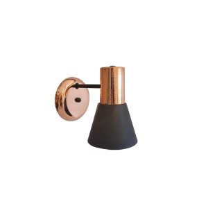 APLIQUE 1 LUZ BASE REDONDA MADERA PANTALLA EMBUDO NEGRO OSTENDE Ø12CM - E27