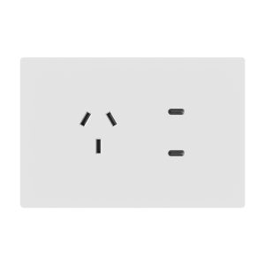 CONJUNTO ARMADO 1 TOMACORRIENTE Y 2 USB-C BLANCO MONACO 10A - 250V - 20W