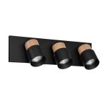 APLIQUE 3 LUCES NEGRO Y MADERA CON BASE POLONIA GU10