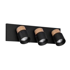APLIQUE 3 LUCES NEGRO Y MADERA CON BASE POLONIA GU10