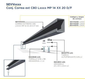 CONJUNTO CORREA EXTREMO MULTIPANEL DRILL C80 L2600 MPL 14 XX 20 D-F SUJECION - 1400 MM