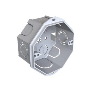 CAJA EMBUTIR OCTOGONAL CON OREJA PLASTICA GRIS CHICA - TECHO Y PARED 83X83X44MM