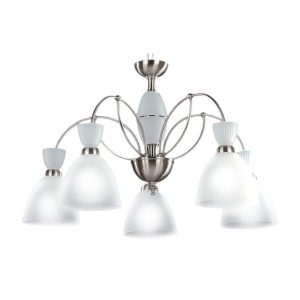 ARAÑA 5 LUCES ACERO TULIPA VIDRIO SATINADO AMPARO II 650X950MM - E27 - 40W