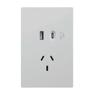 CONJUNTO ARMADO 1 TOMACORRIENTE + USB A  + USB C BLANCO MILAN 10A - 220V