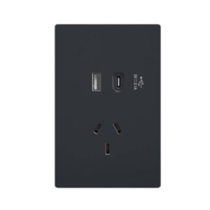 CONJUNTO ARMADO 1 TOMACORRIENTE + USB A  + USB C  NEGRO MILAN 10A - 220V