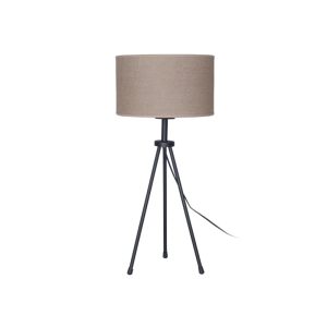 LAMPARA DE MESA TRIPODE METALICA NEGRO PANTALLA NATURAL TAFI Ø25X15CM - E27