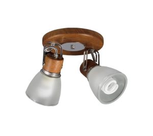 PLAFON 2 LUCES ALGARROBO ENCERADO TULIPA VASO CHICO LOW ENERGY Ø170MM - E27