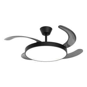 VENTILADOR DE TECHO 4 PALAS RETRACTILES LUZ LED NEGRO NAURU Ø106CM